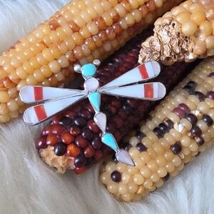 Beautiful Native American Zuni Inlaid Vintage Dragonfly Pendant/Pin 💙🎁❤️